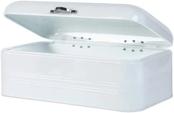 Large Bread Box for Kitchen, Metal Bread Storage Bin with Lid, 16.3"x9"x6.7", White