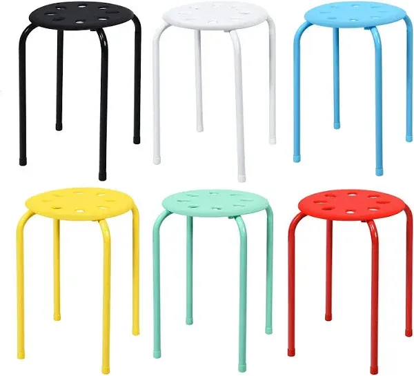 Hysache Plastic Stackable Stools Set of 6, 17.5" Multipurpose Stool Chairs w/Metal Frame, X-Shape Connection, Non-Slip Feet, Backless School Classroom Nesting Stool for Students Kids (Colorful)