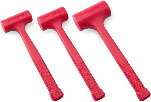 Versatile 3-Piece Dead Blow Hammer Kit - Lightweight &amp; Spark Resistant, Neon Red