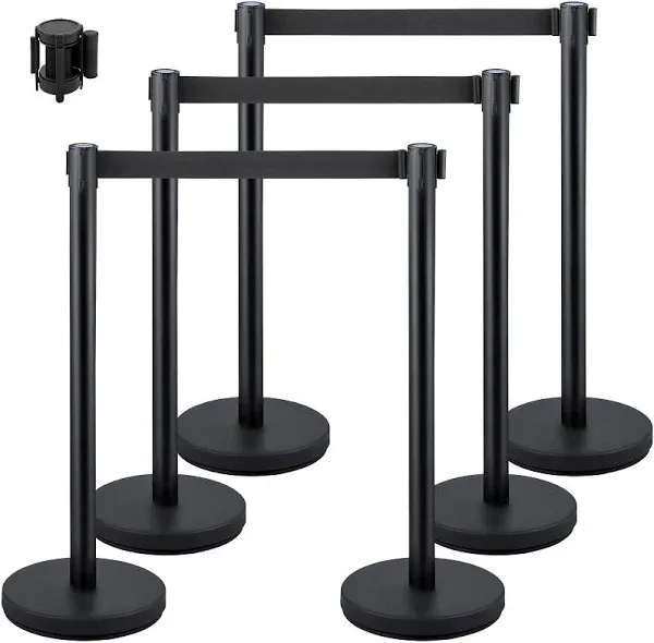 VEVOR Crowd Control Stanchions Barriers 6-Pack with 3PCS Retractable Belts