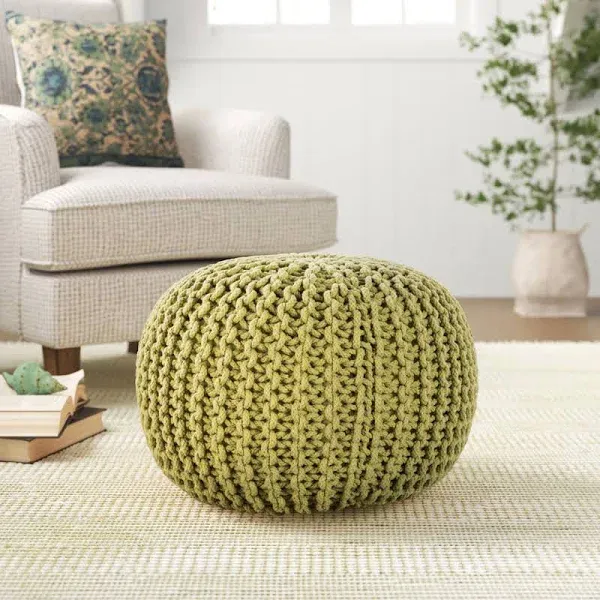 Spectrum Solid Cotton Pouf Ottoman Upholstery Color: Green - Perigold | Havenly