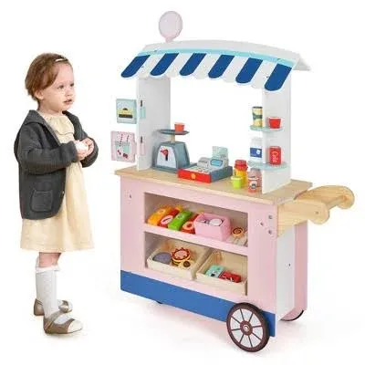 Costway Kids Snacks & Sweets Food Cart Kids Toy Cart Play Set