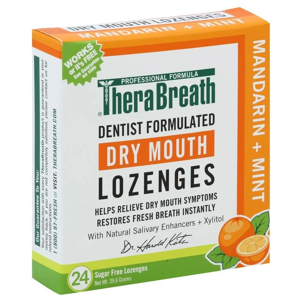 TheraBreath Dry Mouth Lozenges, Sugar Free, Mandarin + Mint - 24 lozenges [39.6 ...