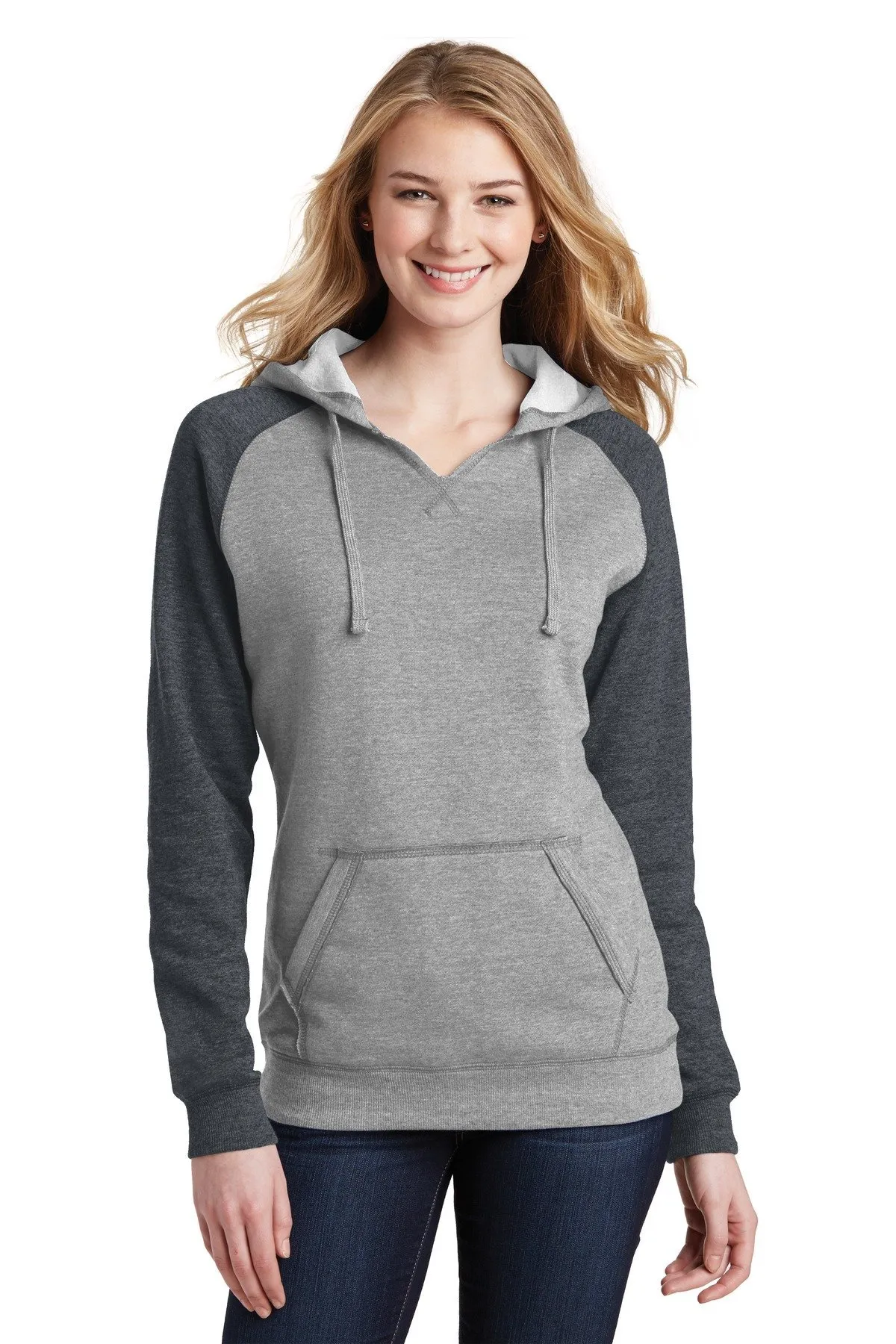 District Women's DT296 Lightweight Fleece Raglan Hoodie