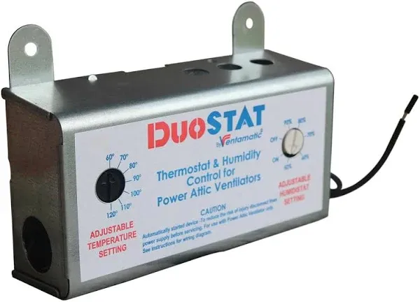 Ventamatic XXDUOSTAT Adjustable Dual Thermostat/Humidistat Control for Power Attic Ventilators