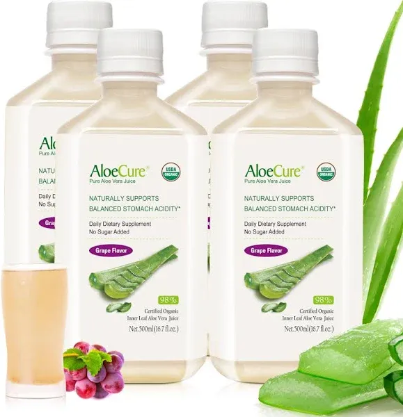 Organic Aloe Vera Juice Digestive &amp; Immune Support Grape Flavor Balances Stomach