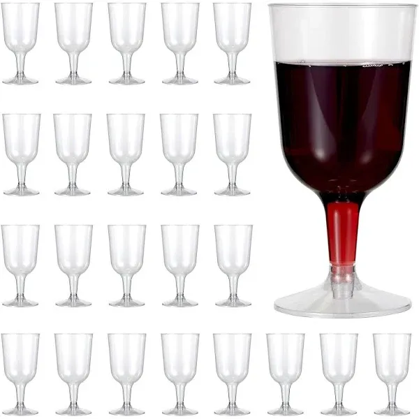 MATANA 48 pc Clear Plastic Wine Glasses with Stem for Parties (6oz) - Plastic Wine Cups, Wine Goblets for Wedding, Anniversary, Garden, Parties, Indoor, Outdoor Events, Barbecue - BPA Free & Reusable