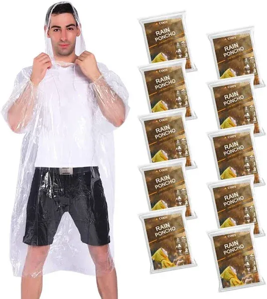 COOY Emergency Disposable Rain Ponchos (10 Pack)