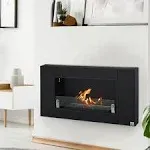 HOMCOM Wall-Mounted Stainless Steel Ventless Ethanol Fireplace Living Room Bedroom Heater, 43.25"x5.5" - Black