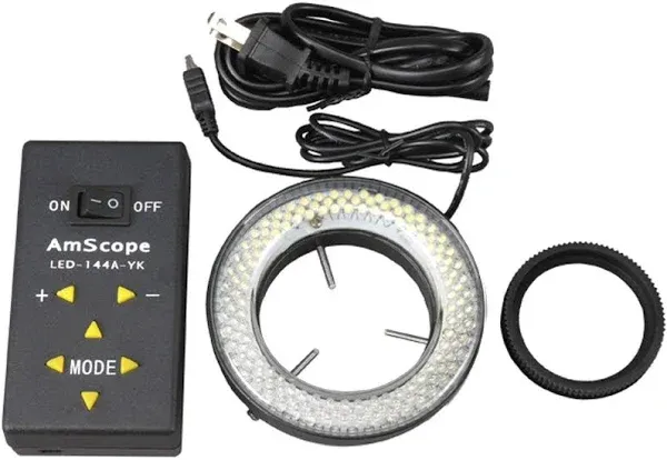 Amscope 144 LED Four-Zone Microscope Ring Light with Adapter