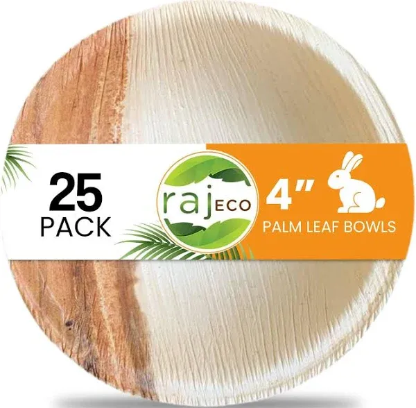 Raj Disposable Palm Leaf Bowls for Bunnies (25 Count, 4" Bowls) Compostable Bowls Like Bamboo Bowls Disposable Bunny Chew Toys | All-Natural Safe & Chewable Treat Dish for Rabbits & Bunnies