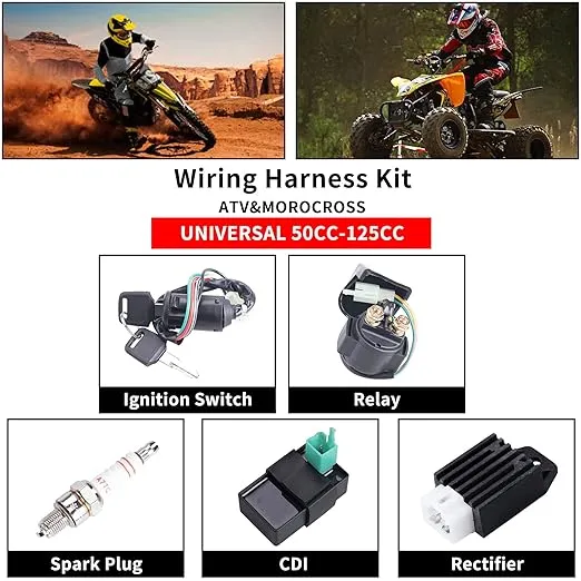 Complete Electrics Wiring Harness Relay Stator Coil CDI Solenoid Spark Plug for 4 Wheelers Stroke ATV (50cc 70cc 110cc 125cc) Pit Quad Dirt Bike Go Kart taotao by OTOHANS AUTOMOTIVE