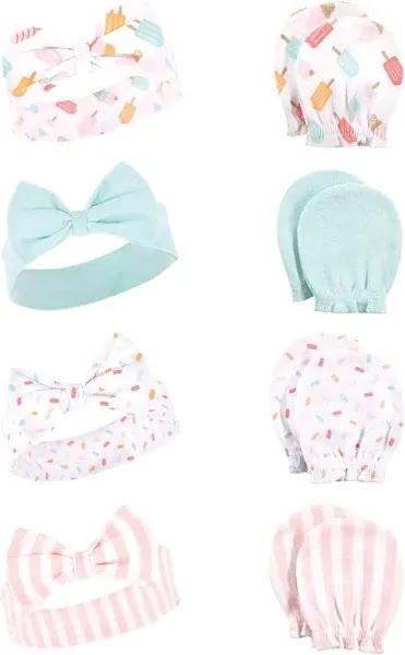 Hudson Baby Baby Girls' Cotton Headband and Scratch Mitten Set