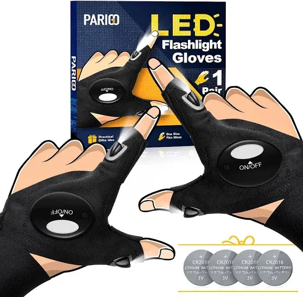 PARIGO LED Flashlight Gloves, Stocking Stuffers for Men Gift for Dad Husband Grandpa, Cool Gadget Christmas Birthday Gifts for Men Adults Him Boyfriend Guy Car Repairing Fishing Camping Reading Light