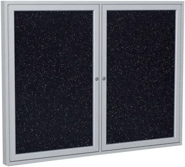 Ghent 36" x 48" 2-Door indoor Enclosed Recycled Rubber Bulletin Board, Shatter Resistant, with Lock, Satin Aluminum Frame,Black (PA234TR-BK) ,Made in the USA