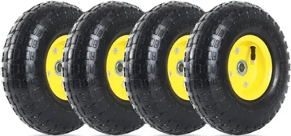 (4 Pack) AR-PRO 4.10/3.50-4&#034; All Purpose Utility Air Tires yellow Wheel Sealed