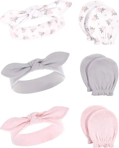 Hudson Baby Baby Girls' Cotton Headband and Scratch Mitten Set