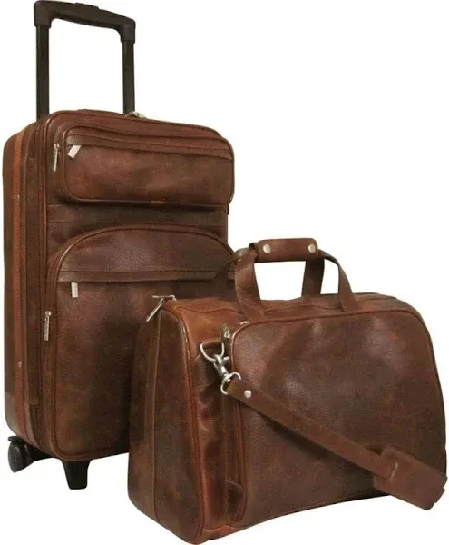 Brown Ostrich Print Leather Two Piece Set Traveler