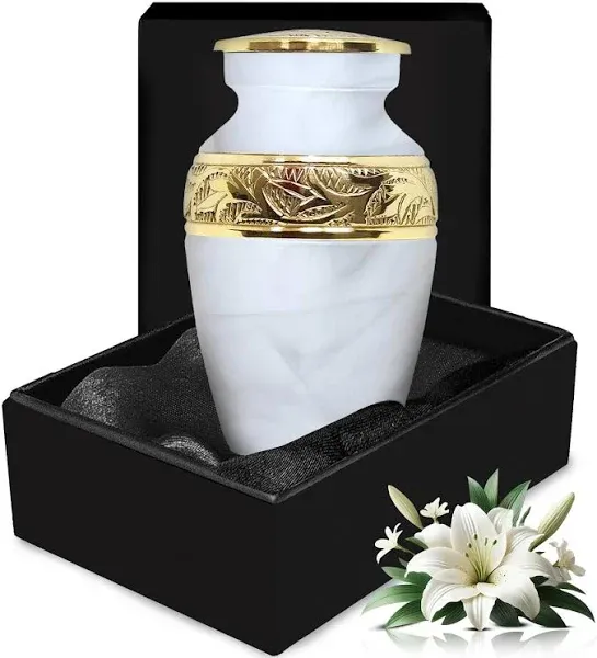 White Keepsake Urn Small Urn For Human Ashes With Box &amp; Bag Included Mini Urn Fo