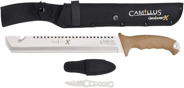 Camillus Carnivore X 18" Durable 420 Stainless Steel Titanium Bonded Hunting Hiking Camping Survival Machete with Nylon Sheath & Removable Trimming Knife