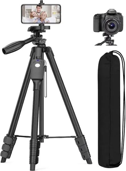 XXZU Tripod,60" Camera Tripod with Travel Bag,Cell Phone Tripod with Remote,Professional Aluminum Portable Tripod Stand with Phone Tripod Mount&1/4”Screw,for Phone/Camera/Projector/DSLR/SLR