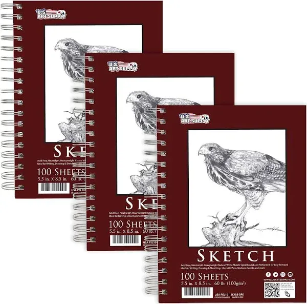 U.S. Art Supply Soft Cover Sketch Book 100 Sheets 5.5&#034;x8.5&#034; 60lb. (100g/m²)