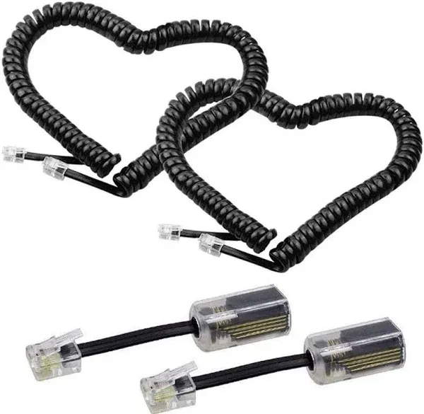 Telephone Cord Detangler,LOVK 2 Pack 13Ft Uncoiled / 2Ft Coiled Telephone Handset Cord with 2 Pack 360 Degree Rotating Landline Cable Detangler Swivel Cord Untangler Telephone Accessory