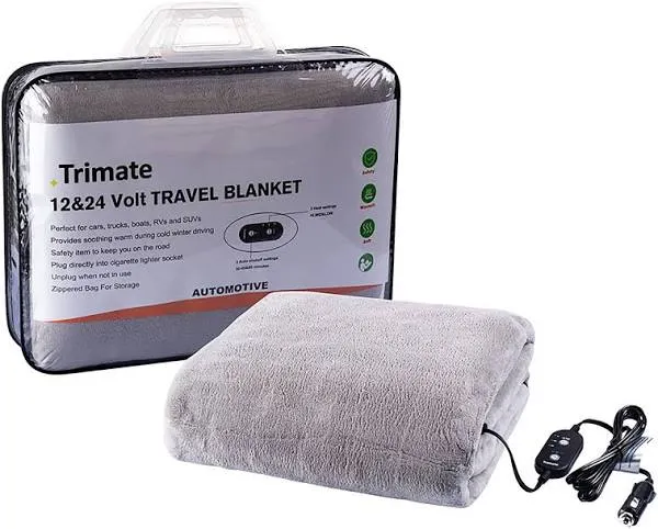 Trimate Plush Electric Car Heated Blanket, Grey, Multi, 50-52