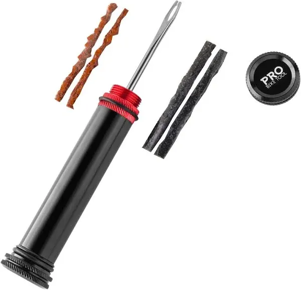 Tubeless Bike Tire Repair Kit – Handlebar Insert - for MTB and Road Bicycle Tires – Fix a Puncture or Flat, Fast – Tackle Set Includes Storage Canister Plugger Tool & Plugs - 2 Bacon & 2 Black Strips