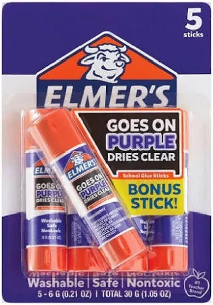 Elmer &#039;  S  Disappearing  Purple  School  Glue  Sticks ,  Washable ,  6  Grams ,