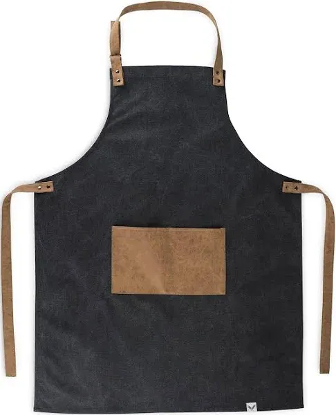 Foster &amp; Rye Canvas Grilling Apron New! Faux LEATHER Straps And POCKETS