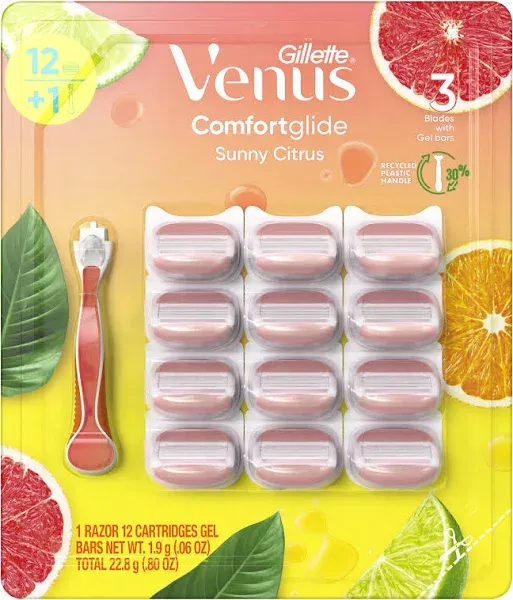 Gillette Venus Comfort Glide Sunny Citrus Razor and 12 Cartridges