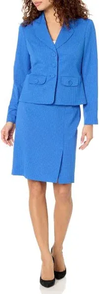 Le Suit Women's Tonal Check Jacket & Front Slit Skirt