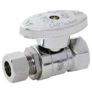 Eastman 1/2 Inch FIP x 3/8 Inch OD Compression Quarter Turn Straight Stop Valve, Brass Plumbing Fitting, Chrome, 10755LF