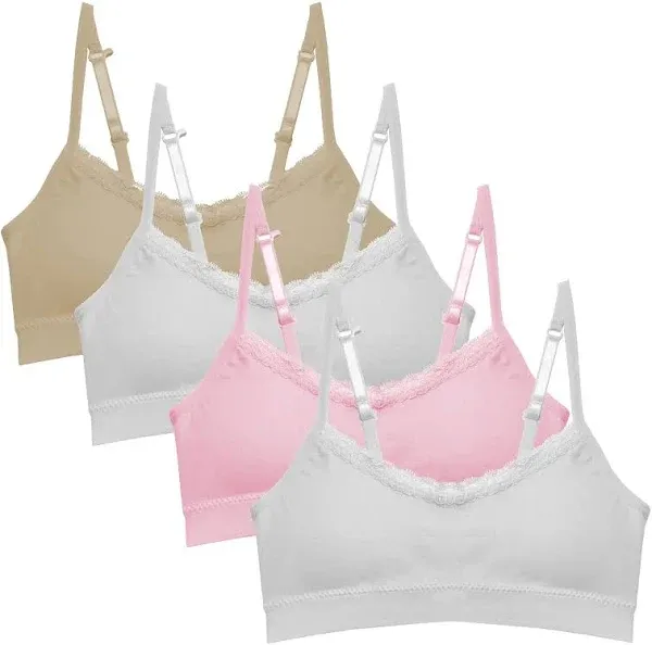 Popular Girls Training Bra Pack – Crop Cami Training Bras for Girls. Seamless Bra Removable Padding Lace Wht Nude Pnk M