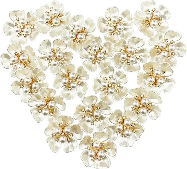 20Pcs Pearl Rhinestone Embellishments Flower Flatback Buttons Rhinestone Charms 