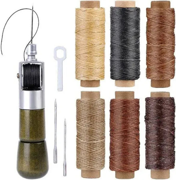 TEAMWILL Leather Sewing Awl Thread Kits Waxed Thread Manual Speedy Stitcher Tool (3PCS Awl+2PCS Waxed Thread)