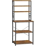 VASAGLE Rustic Brown and Black 6-Tier Kitchen Baker&#39;s Rack with Storage and S-Hooks