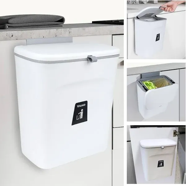 9L/2.4 Gallon Hanging Trash Can for Kitchen Cabinet Door with Lid Small Under...