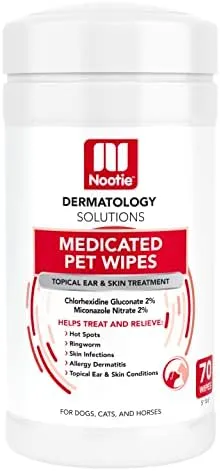 Nootie Medicated Dog Wipes, 2% Chlorhexidine and 2% Miconazole Formulated Pet Wipes for Dogs and Cats - 5"x 6" Size XL Wipes - 70 Count - Sold in Over 10,000 Vet Clinics and Pet Stores Worldwide