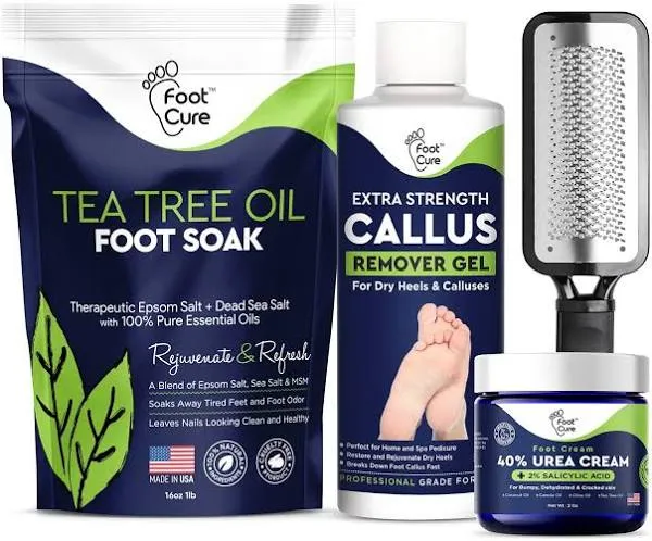 Tea Tree Oil Foot Cream - Moisturizing Athletes Foot Care For Dry Cracked Feet Cream - Heel & Callus Removal,& Tea Tree Foot Soak, Callus Remover Gel Foot File Pedicure Kit