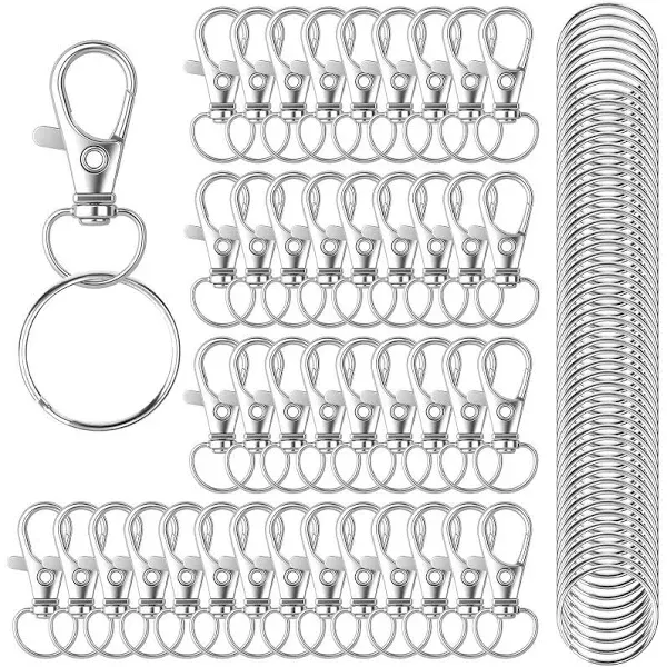 HXSEMAYIG 100PCS Keychain Hooks with Key Rings Metal Swivel Lobster Claw Clasps