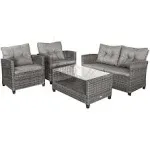 Outsunny 4-Piece Outdoor Patio Rattan Furniture Set with 2 Chairs & Sofa, Onyx, Gray