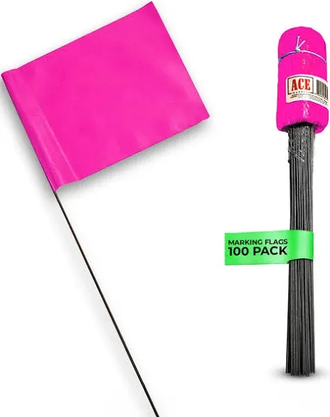 Fluorescent Pink Marking Flags, 100 Pack - 4x5-Inch Marker Flags - 15-Inch Wi...