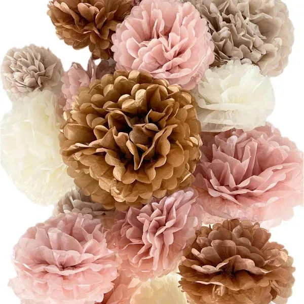 Vidal Crafts 20 PCS Dusty Pink, Rose Gold, Ivory, Pastel Grey, Tissue Paper Pom