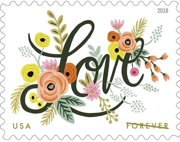 USPS Love Flourishes 5 Sheets of 20 First Class Forever Postage Stamps Wedding Love Valentine 100 Stamps