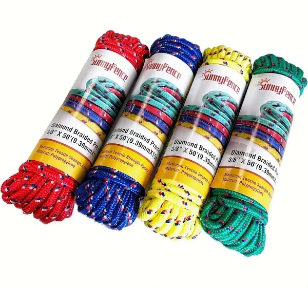 3/8”, 200ft / 61m, (4 Packs X 3/8” X 50ft) Diamond Braided Polypropylene 