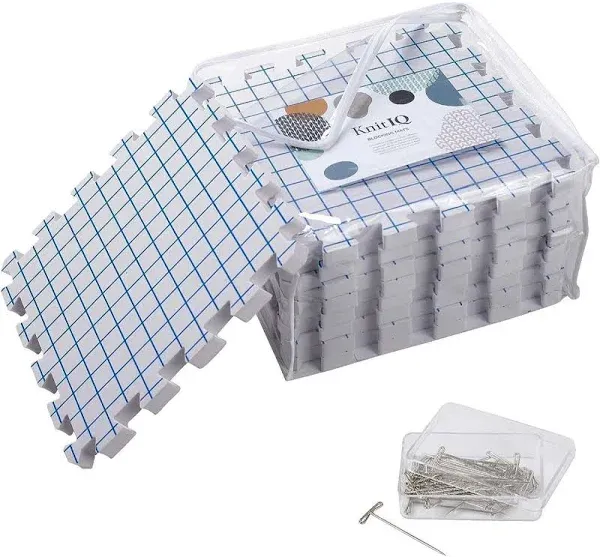 Knitiq Centimeter Blocking Mats For Knitting – Extra Thick Blocking Boards With Grids In Cm Measure, 100 T-pins And Storage Bag For Needlework Or