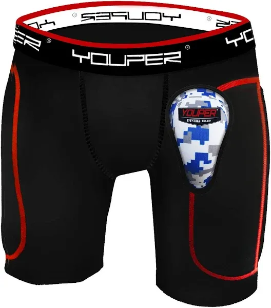 Youper Boys Youth Padded Sliding Shorts with Soft Protective Athletic Cup for Baseball, Football, Lacrosse