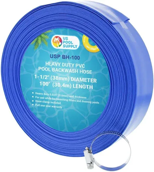 U.S. Pool Supply Heavy Duty Blue Swimming Pool Backwash Hose with Hose Clamp